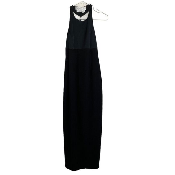Vintage Lillie Rubin Black T-strap Maxi Maxi Dress Dynasty Cocktail Size 4 L21 - Picture 1 of 6